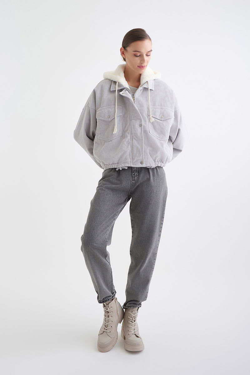 mayorgo.ru | Вельветовая куртка oversize с эко-мехом Fabe B-MQ518 GREY