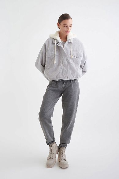 MAYORGO Вельветовая куртка oversize с эко-мехом 