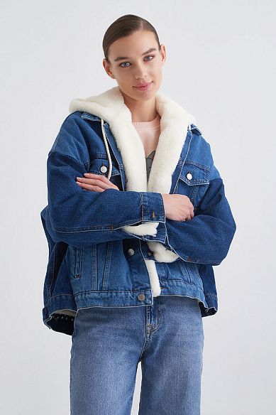 MAYORGO Джинсовая куртка oversize с искусственным мехом 